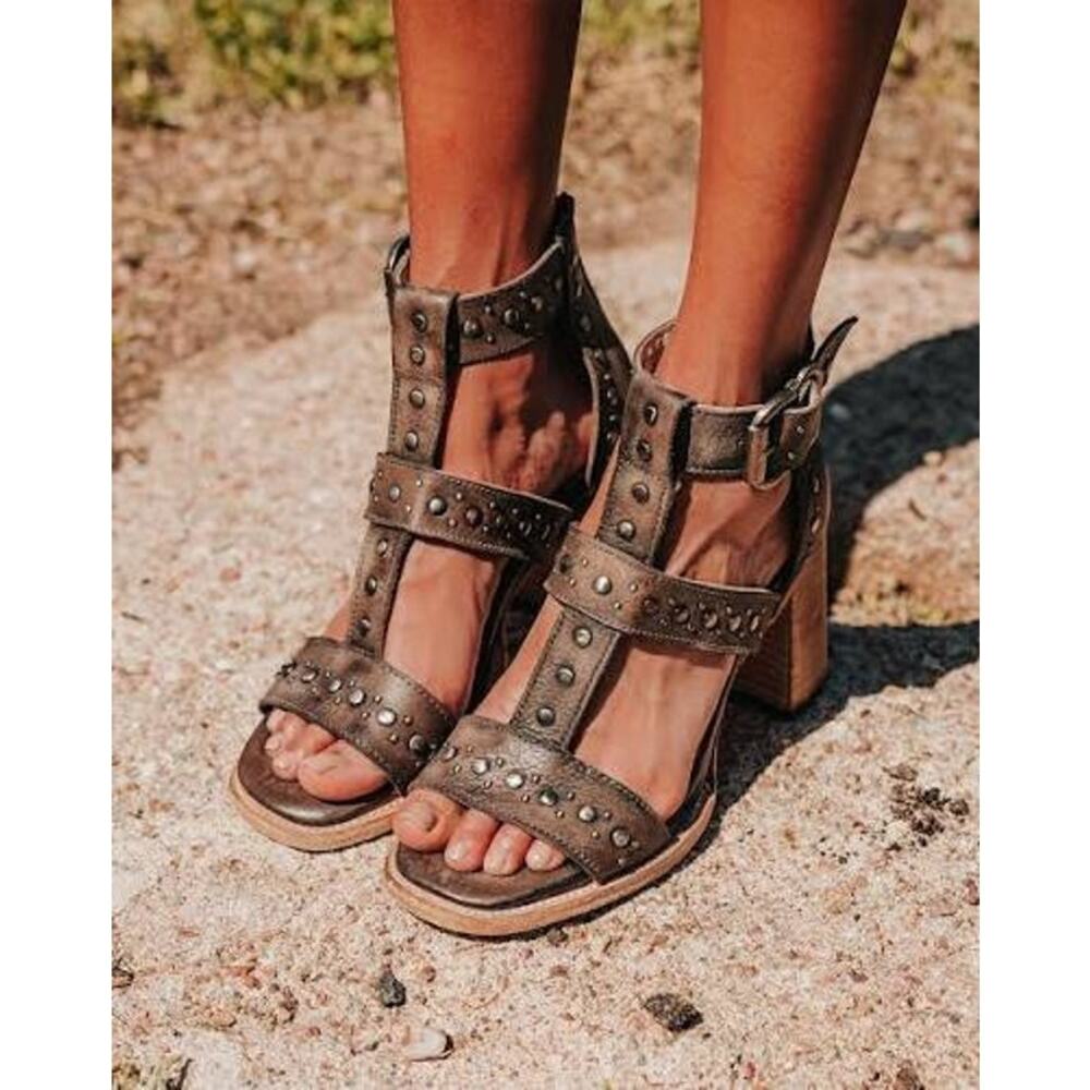 Freebird Jade leather studded block Heels